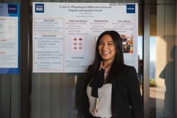 Teresa Jiménez’s catchy title and poster drew one of the largest crowds. “/I/ not /i/: Phonological Differences between English and Spanish Vowels”