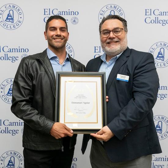 alumnus emmanuel aguiar receiving award at el camino college